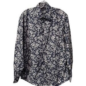 Boden Floral Button Down Shirt Mens Navy Blue Cotton Long Sleeve Regular Size M